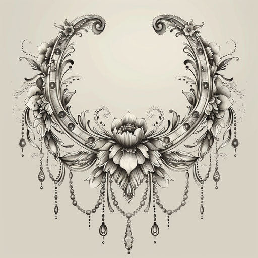 Tattoo sketch of horseshoe with delicate lace details