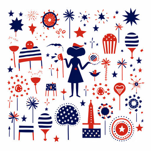 4th of July clipart in Minimalist style, on white background
