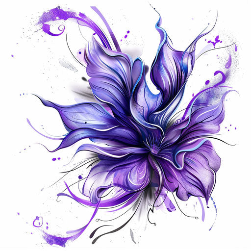 Violet flower tattoo merging with abstract elements