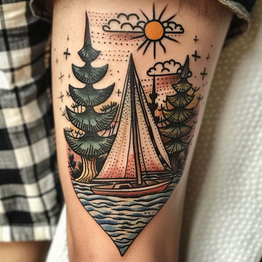Nature tattoos with sailor motifs, in the style of Sailor Jerry