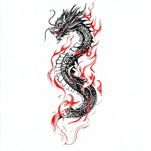 Tribal dragon tattoo sketch with abstract fire patterns