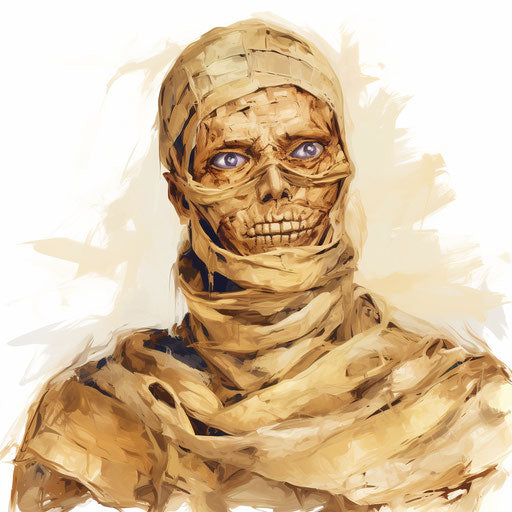 Mummy illustration in the style of an oil painting, on a white background