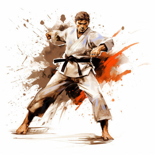 Karate clipart in the style of Chiaroscuro Art, on a white background