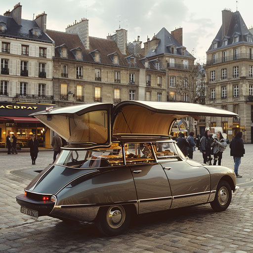 Mobile cafe in a Citroen DS 20 on a bustling square