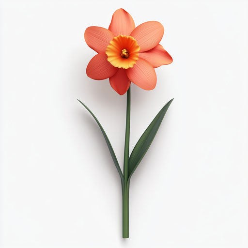 3D daffodil in photorealistic style on flat white background, isolated clipart