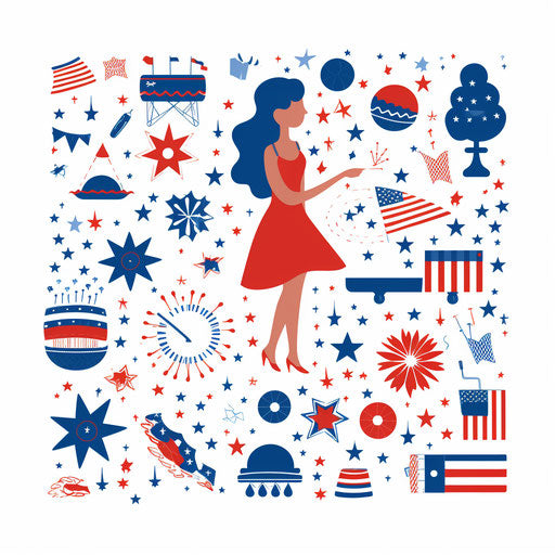 4th of July clipart in Minimalist style on white background