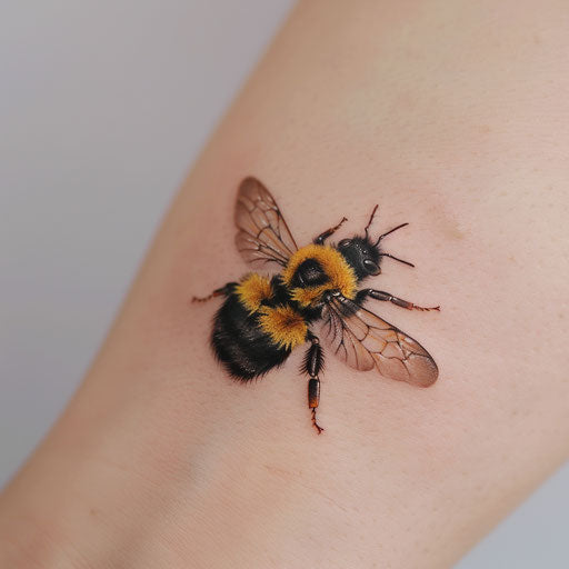 Realistic bumble bee tattoo, lifelike details and textures