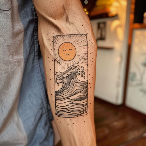 Abstract waves and sun, symbolizing freedom and new beginnings