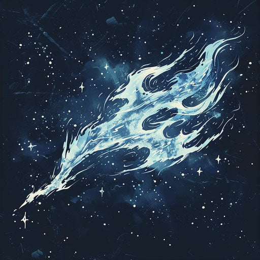 Celestial thunderbolt in starry sky, clipart style