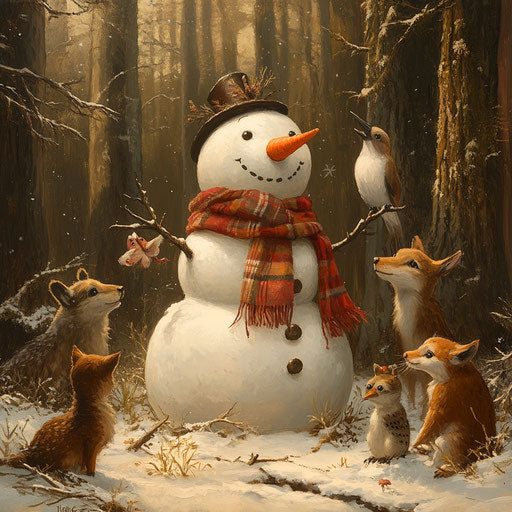 The snowman in a forest clearing