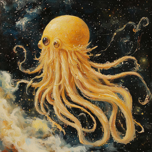 The Flying Spaghetti Monster in classic oil painting style