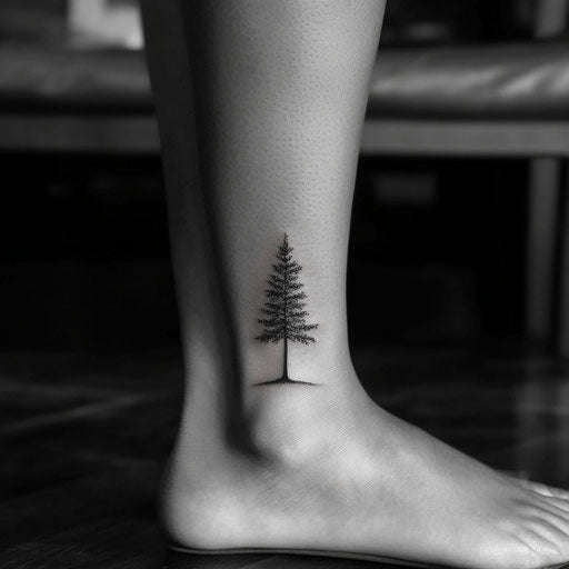Women's ankle tattoos with minimalist tree silhouette