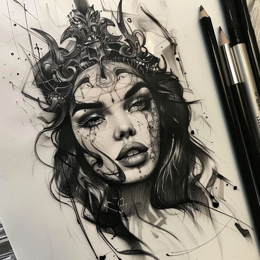 Gothic inspired tattoo sketch of Aphrodite
