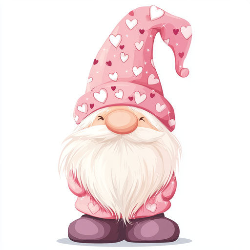 Valentine's Day gnome, pink heart hat, vector illustration on white background