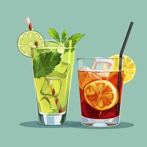 Drinks clipart with a flat random background and sharp outlines