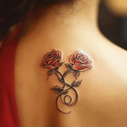 Mother daughter tattoos with intertwined roses