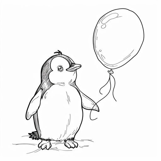 A penguin holding a balloon for coloring. Coloring book page
