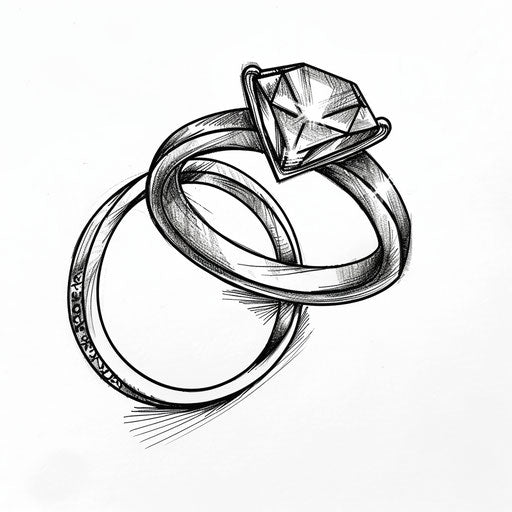 Flat tattoo sketch of a wedding band set with a simplistic diamond outline