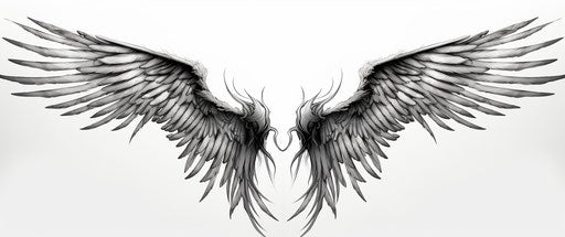 Black and white angel wings, scientific illustrations style