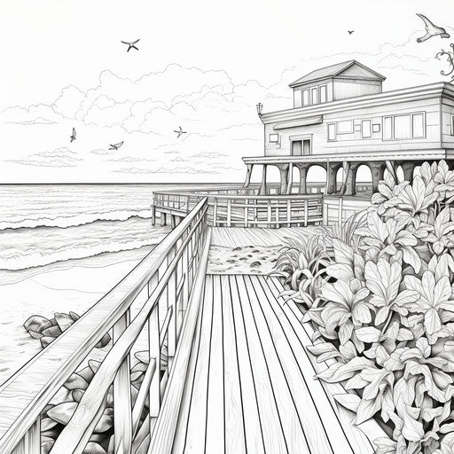 Ocean and Pier Coloring Page