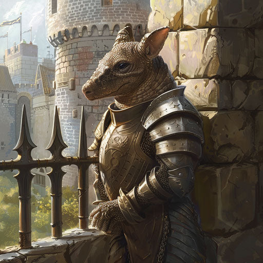 Armadillo Knight in Shining Armor Standing Guard at Castle Gate