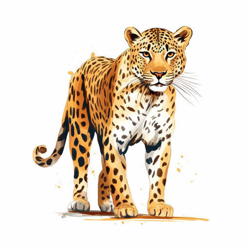 Minimalist-style clipart of a leopard on white background