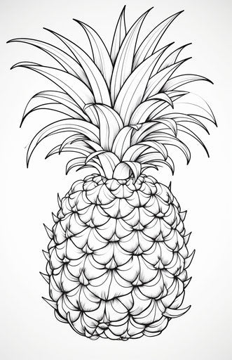 Pineapple coloring pages in black and white, precisionist style, tattoo