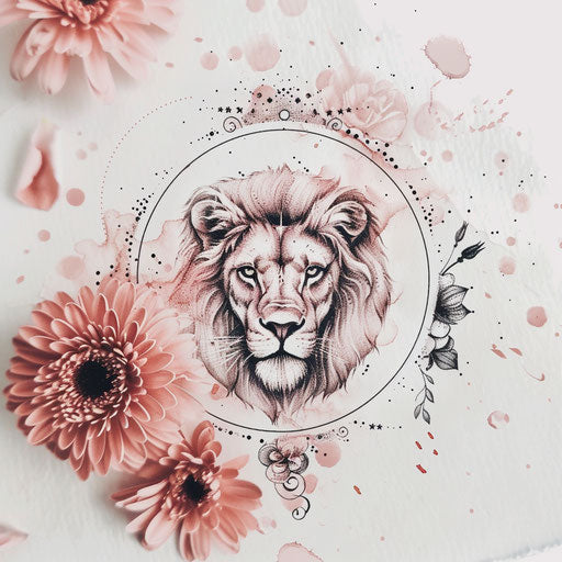 Romantic tattoo sketch of the Leo constellation in a clipart flat style with soft rose and blush pink hues