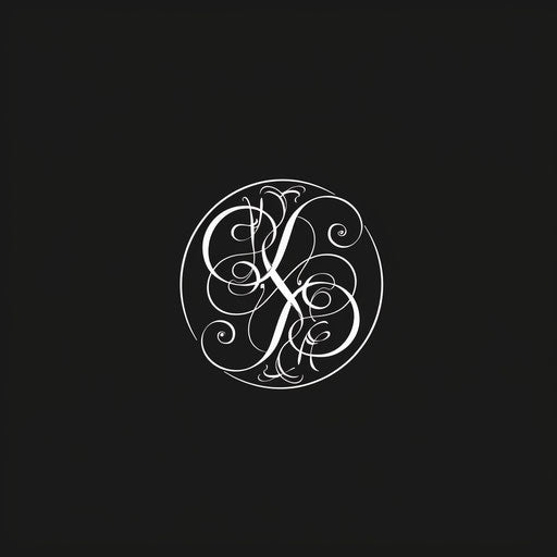 Elegant round logo with cursive fonts on black background