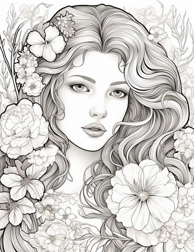 Full size flowers coloring pages for adults: springtime flowers