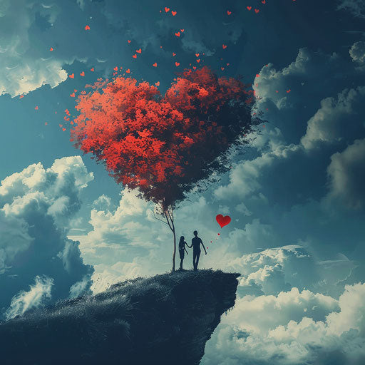 Attractive love at first sight of the heart in harmony with nature