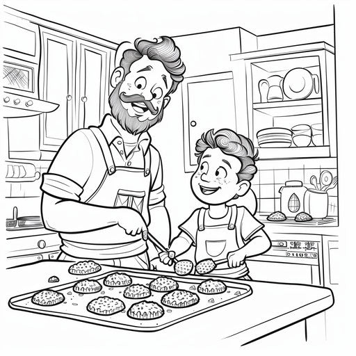 Father and child baking cookies in the kitchen