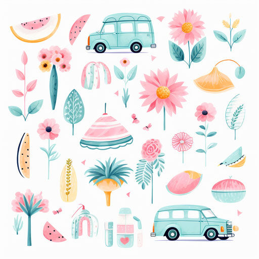 Summer image with Pastel Colors Art on white background