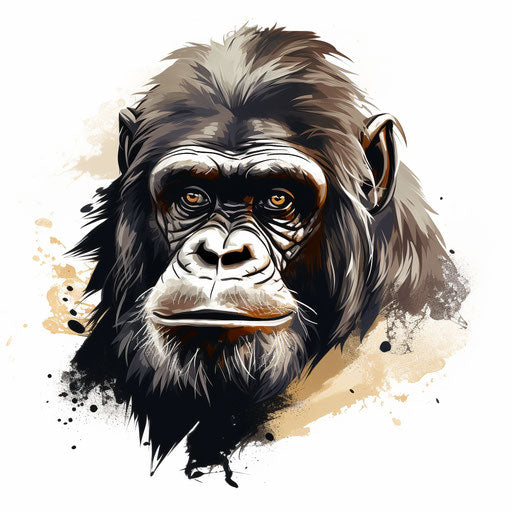 Monkey illustration in the style of Chiaroscuro Art, on white background