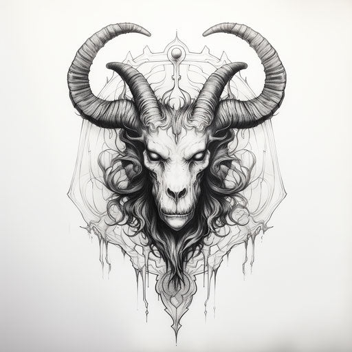 Witchy goat head tattoo design