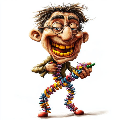 Humorous caricature of a DNA illustration with human characteristics