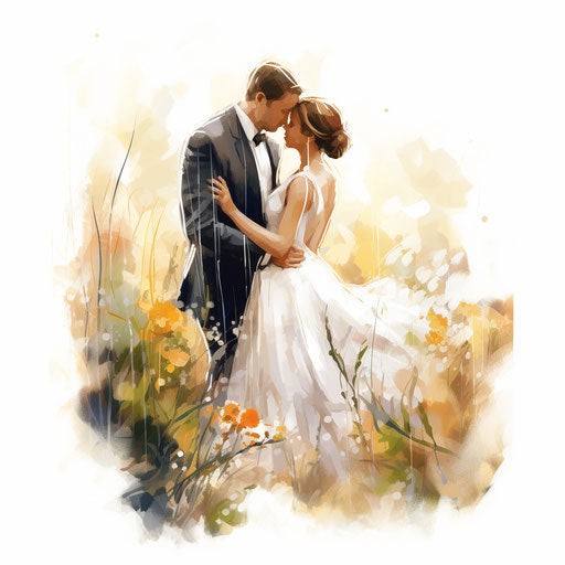 Wedding clipart in Impressionistic Art style, on white background