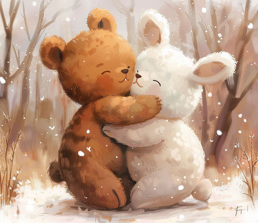 Two cute teddy bears hugging each other