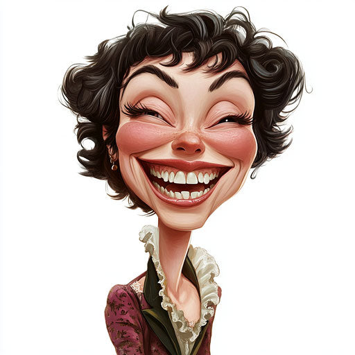 Humorous caricature of a Jane Austen caricature with exaggerated human characteristics