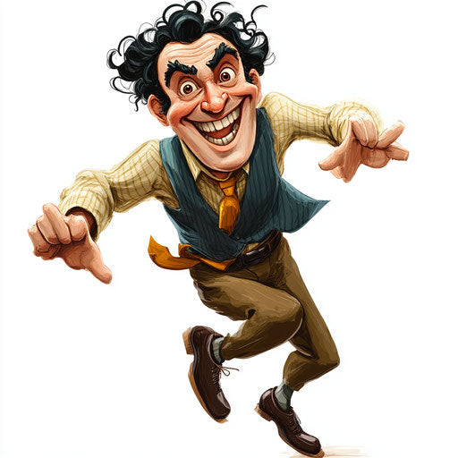 Humorous caricature of a tailor with exaggerated human characteristics