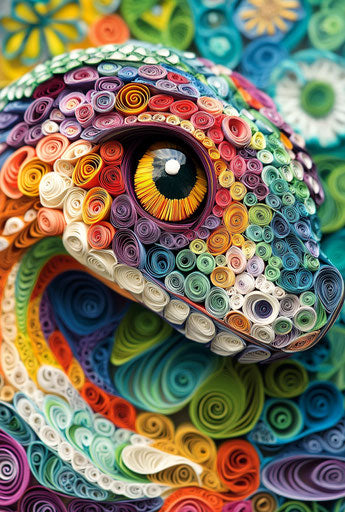 3D Paper Quilling art of a snake, colorful, detailed, high res 59:88