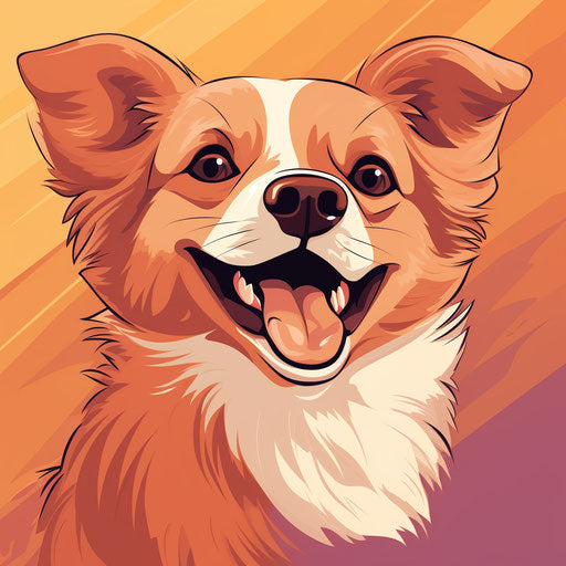 Adorable smiling dog in light orange and light maroon