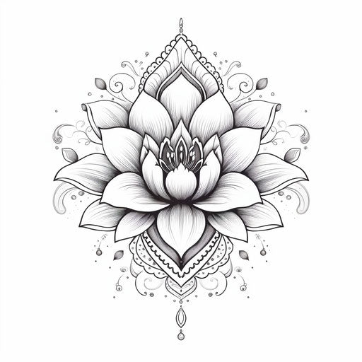 Floral lotus leaf tattoo design black and white tattoo design