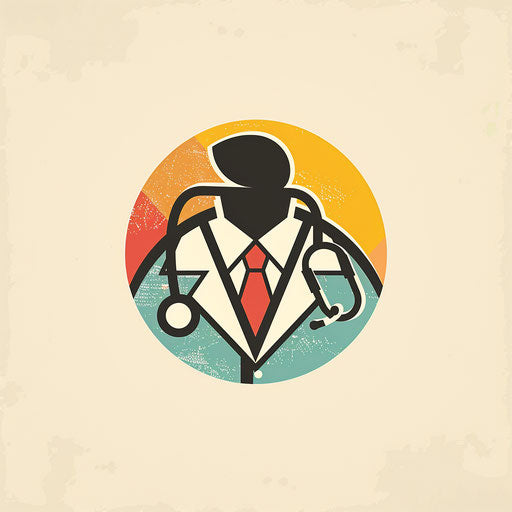 Retro doctor logo with bold lines and a vintage color palette, on off-white background