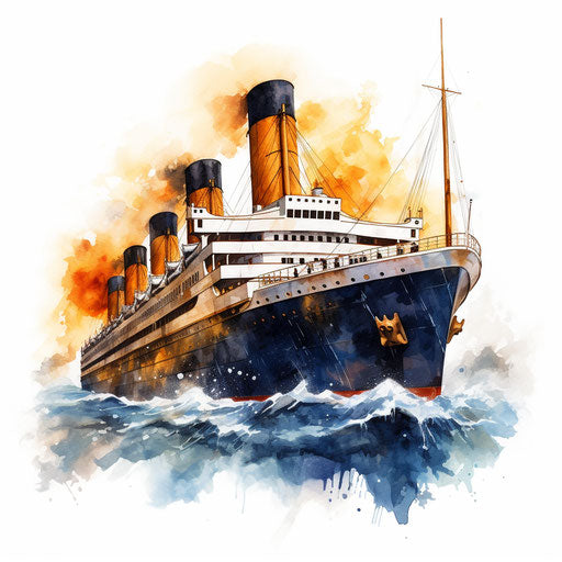 Titanic in Oil painting style, white background