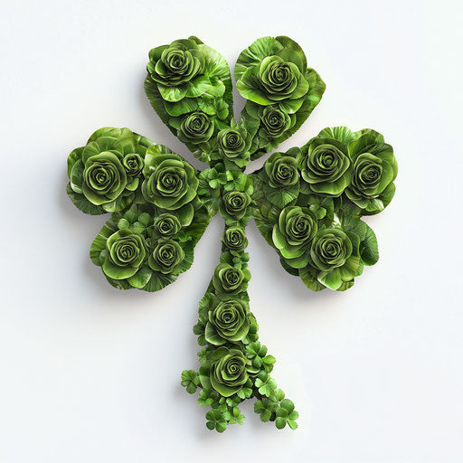 3D shamrock of green roses, clipart style on white background