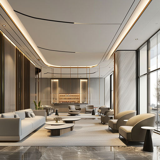 Well-designed corporate lounge area, employees networking