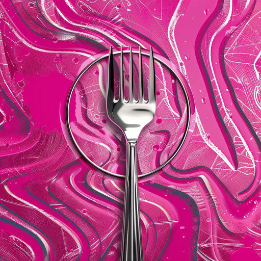 Pink and silver restaurant logo with vibrant background