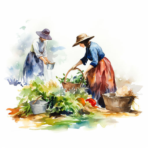 Household chores in Impressionistic Art style, on white background