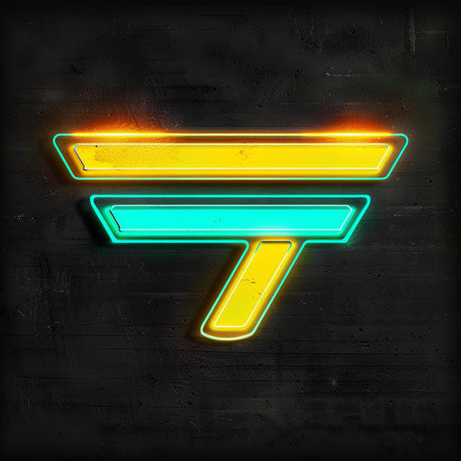 Neon logo with vintage vibe, neon yellow and turquoise on black background